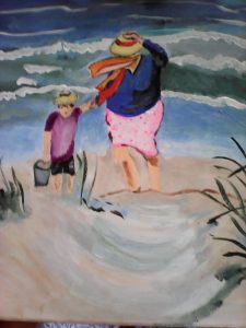 tableau femme et enfant à la plage suzanne renaud